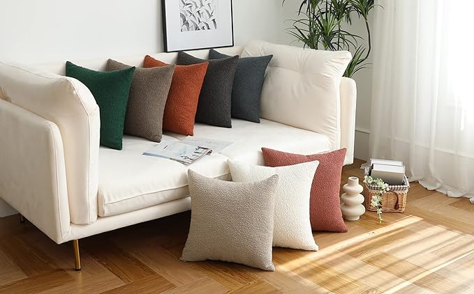 Jeneoo Dusty Rose Decorative Square Thick Throw Pillow Covers Fine Textured Boucle Couch Cushion Case for Sofa Decor, Set of 2, 18 x 18 Inch