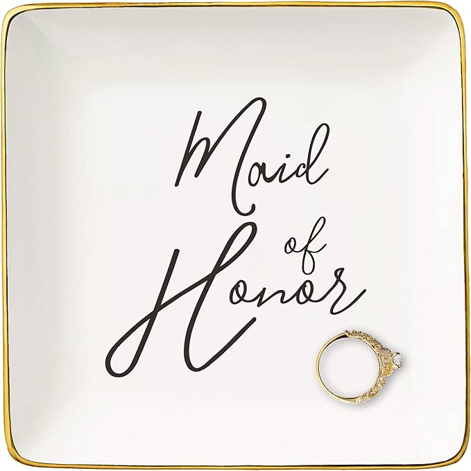 Proposal Gifts for Maid of Honor from Bride,Bridal Shower Gifts for Bridesmaid-Bachelorette Party Present for Women,Wedding Present for Maid of Honor -Ceramic Jewelry Tray Trinket Holder Ring Dish