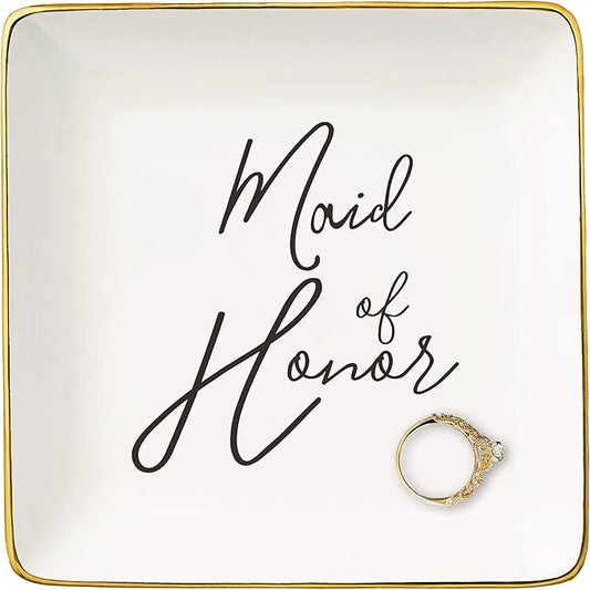 Proposal Gifts for Maid of Honor from Bride,Bridal Shower Gifts for Bridesmaid-Bachelorette Party Present for Women,Wedding Present for Maid of Honor -Ceramic Jewelry Tray Trinket Holder Ring Dish