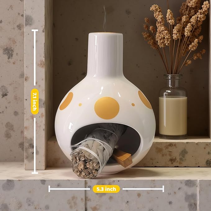 Handmade Ceramic Palo Santo Holder Burner & Sage Holder - Mini Tabletop Chiminea Burner Tray with Ash Catcher, Decorative Incense Holder for Spiritual Meditation & Yoga