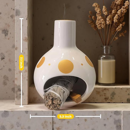 Handmade Ceramic Palo Santo Holder Burner & Sage Holder - Mini Tabletop Chiminea Burner Tray with Ash Catcher, Decorative Incense Holder for Spiritual Meditation & Yoga