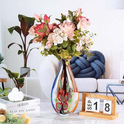 Glass Vases for Flower, Unique Hand Blown Colorful Glass Vase, Modern Art Decorative for Home Living Room, Office, Table centerpieces, Bookshelves and Wedding Decorations (JG68)