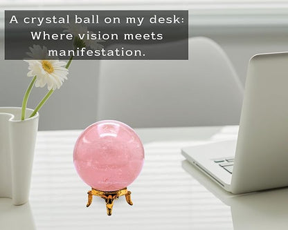 Amazing Gemstone Rose Quartz Crystal Ball with Stand - 2.5 Inches Large Crystal Sphere Meditation Balls for Witchcraft and Decorative Balls