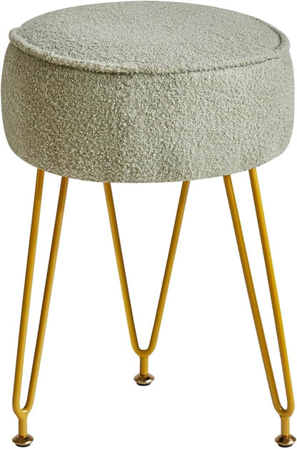IBUYKE Teddy Velvet Round Footrest Stool Ottoman, Makeup Vanity Stool Side Table, Velvet Dressing Table Seat, Pouf Couch Stool, for Living Room Bedroom, Light Green WBD009D