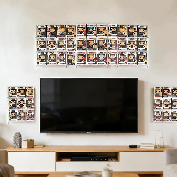 2 PCS Wall Display Shelves Compatible with 21 Funko Pop in Box Acrylic Floating Display Shelves Clear Tiered Display Shelf for Collectibles Stackable Action Figure Stand for Boxed Figures Display Case