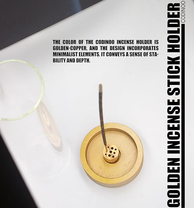 2 pcs Glass Incense Holder for Sticks,Modern Incense Stick Holder with Ash Catcher[Anti ash Flying], Wooden Incense Burner Holder,Zen Glass Incense Holder,for Spa Home Decor Yoga Meditation[Golden]