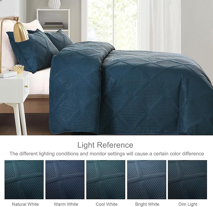 Exclusivo Mezcla Quilts Queen Size - Navy Blue Quilt Set Bedspread with 2 Pillow Shams, Modern Bedding Set with Striped Pattern, Soft Lightweight Bedspreads Queen Size for All Seasons