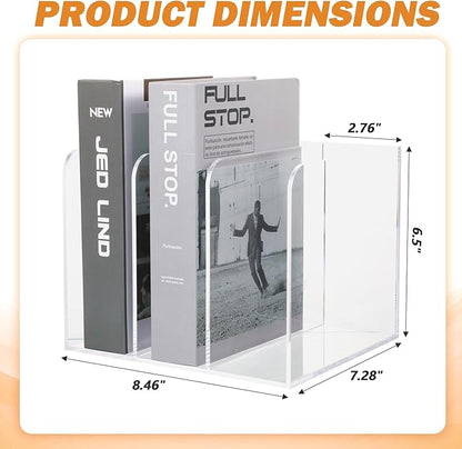 Acrylic Magazine Holder Desk Organizer Workspace Sorters，Clear Bookend File Sorter Holder，Folder Rack, Office Accessories Organization Storage with 3 Vertical Compartments