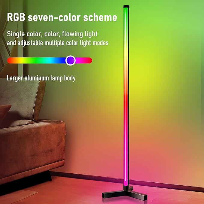 RGB LED Floor Lamp Minimalist Style, 16 Million Colors, White / Colored Lights Dimmable, with Remote Control, Music Sync, Modern Farmhouse Decor Led Lights for Bedroom, Living Room, Gaming Room