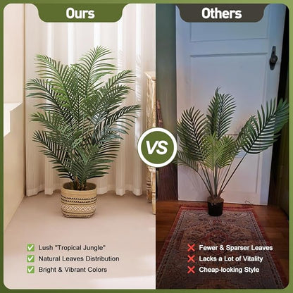 Artificial Palm Tree 4FT Tall Palm Trees UV Resistant Fake Plant Large Potted Faux Tropical Areca Palm Floor Plants for Indoor Outdoor Home Living Room Porch Patio Decor 2 Pack, VN125