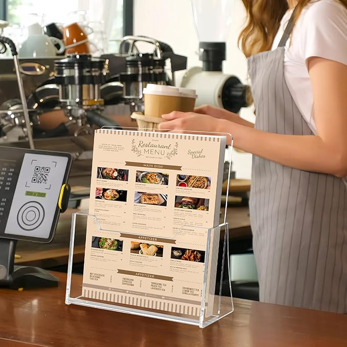 Acrylic Brochure Holder 8.5 x 11 inch 2 Pack, Clear Flyer Holder Plastic Stands for Displaying Pamphlets, Magazines, Literature, Brochures, Booklets, Menu, Desk Holder, Countertop Organizer