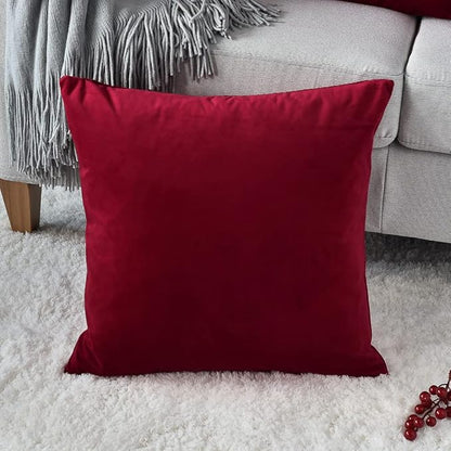 Comfortable Throw Pillow Covers for Bedding, Decorative Accent Cushion Sham Cases for Couch Sofa, Soft Solid Velvet with Zipper Hidden - 24"x24", Deep Red