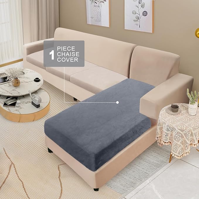 NAISI Sectional Couch Cover 1 Piece Velvet Separate Chaise Lounge Cover Soft Stretch Sofa Slipcovers for Left/Right Chaise Sectional Couch(Chaise Lounge,Dark Grey)