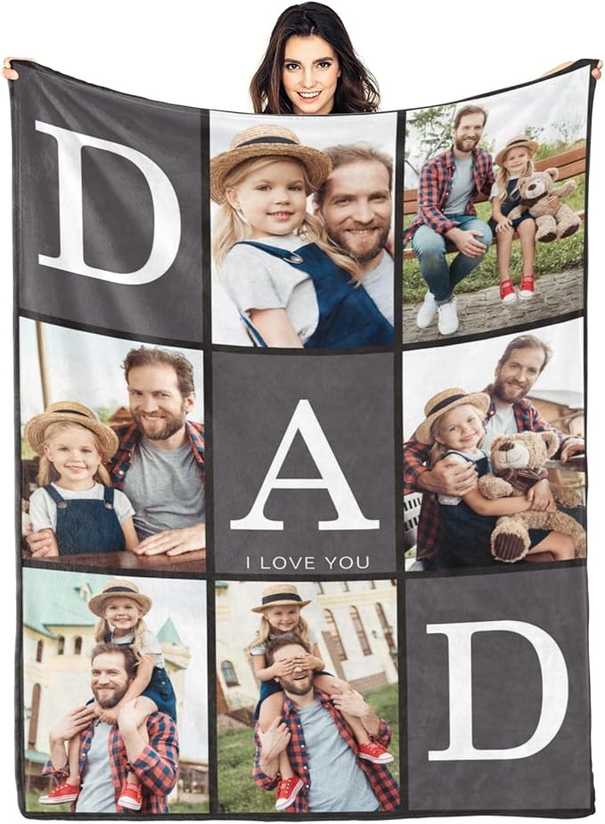 Gudina Fathres Day Custom Blanket with Photos Text Gifts for Dad Customizable Blanket Photo Blankets Personalized Blanket Thows with Picture Customize for Mom Dad