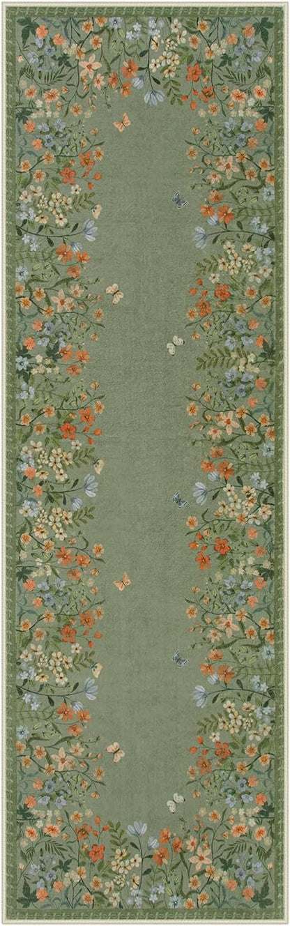 Lahome Boho Floral 2'6"x8 Green Washable Hallway Kitchen Runner Rug, Non Skid Bathroom Carpet Runners, Soft Non-Slip Indoor Rug Runners for Entryway Laundry Bedroom(Green,2'6"x8)