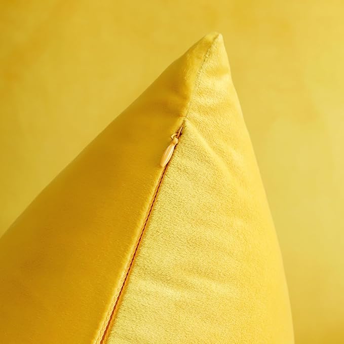 Artscope Luxury Velvet Pillow Covers Decorative Square Pillowcases Soft Solid Cushion Cases for Couch Sofa Bedroom Home Decor 16x16 Inch Golden Yellow