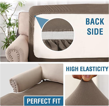 H.VERSAILTEX Super Stretch Individual Chaise Cover Sectional Couch Covers for L Shaped Sofa Both Left/Right Featuring Thick Soft Fleece Fabric (Chaise Cover, Taupe)