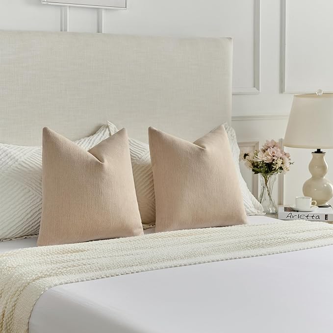 FUTEI Dusky Pink Chenille Decorative Throw Pillow Covers 24x24 Inch Set of 2,Soft Cozy Faux Linen Textured European Pillow Shams,Farmhouse Home Decor for Couch Living Room