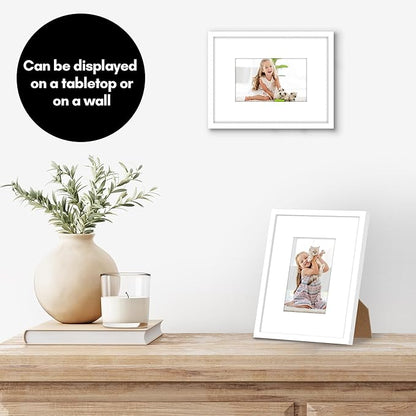 Americanflat 6x8 Picture Frame with Shatter-Resistant Glass - Use as 3x5 Frame with Mat or Display 6x8 Photo Without Mat - Streamline Collection - Picture Frames for Tabletop and Wall - White