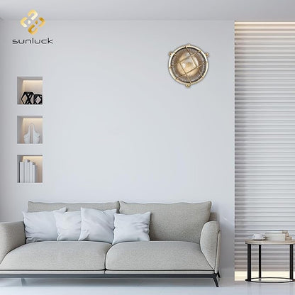 Sunluck Brass Bulkhead Light,Grid Round Nautical Wall Light,Lampshade,Ceiling Mount Lighting,Brass Sauna Light Waterproof IP65,Rust Resistant,for Wet Location Bath,Seaside,Ship,Basement,Garage