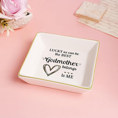 JoycuFF Godmother Gifts Birthday Thanksgiving Day Christmas CeramicTrinket Tray Decorative Ring Holder Unique Gifts for Women Jewelry Trinkets for Home Decor
