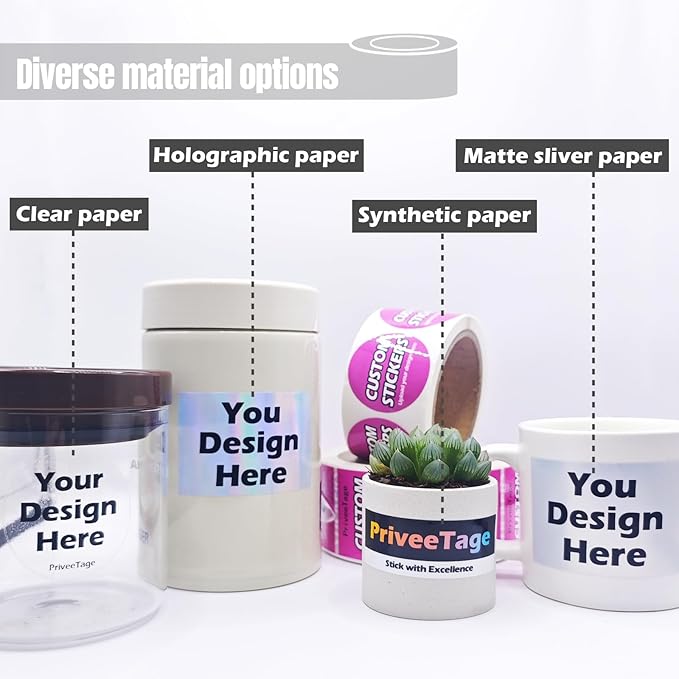 50-1000 Custom Stickers Waterproof Labels with Any Logo Text Name Image Photo Personalized Sticker Roll for Business/Address/Thank You Stickers Customized