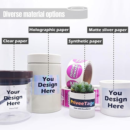50-1000 Custom Stickers Waterproof Labels with Any Logo Text Name Image Photo Personalized Sticker Roll for Business/Address/Thank You Stickers Customized