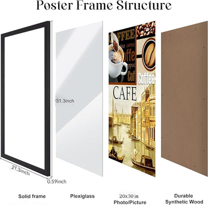 20x30 Frame Black, 30x20 Picture Poster Frame, Horizontal Vertical Hanging, Large 20 by 30 Wall Gallery Family Concert Portrait Photo Frame Anniversary/Birthday/Wedding/Thank you/Christmas Gift