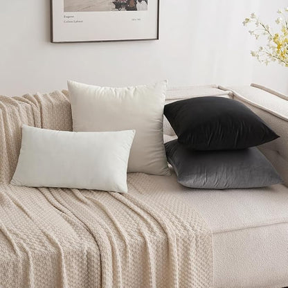 MIULEE Velvet Throw Pillow Covers 12x20 Inch, Pack of 2 - Pure White, Soft Solid Lumbar Decorative Pillow Covers Modern Luxury Home Decor for Spring Couch Sofa Bedroom Livingroom