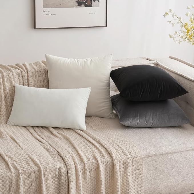 MIULEE Velvet Throw Pillow Covers 12x20 Inch, Pack of 2 - Cream White, Soft Solid Lumbar Decorative Pillow Covers Modern Luxury Home Decor for Spring Couch Sofa Bedroom Livingroom