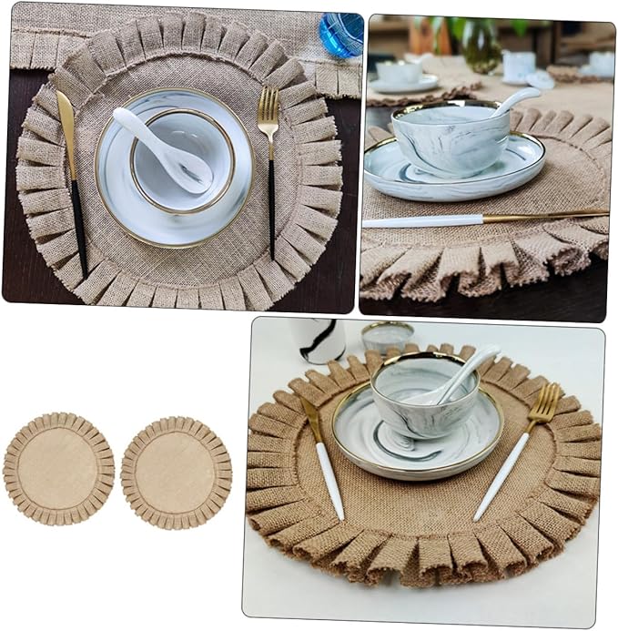 2Pcs Round Woven Jute Placemats Heat-Resistant Insulated Dining Table Mats with Rustic Pastoral Design for Kitchen and Party Decor