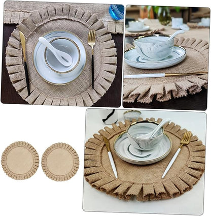 2Pcs Round Woven Jute Placemats Heat-Resistant Insulated Dining Table Mats with Rustic Pastoral Design for Kitchen and Party Decor