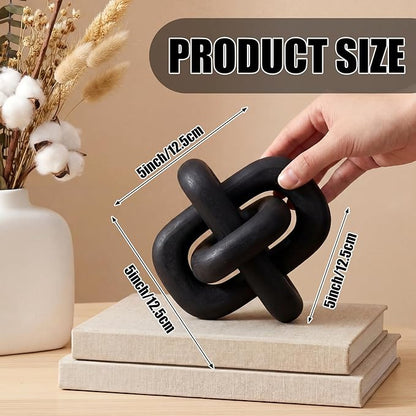 Yalikop 3 Link Wood Knot Decor - Hand Carved Coffee Table Decoration, Boho Chain Link Decor, Modern Shelf, Rustic Objects for Home Living Room Bedroom(Elegant,Black)