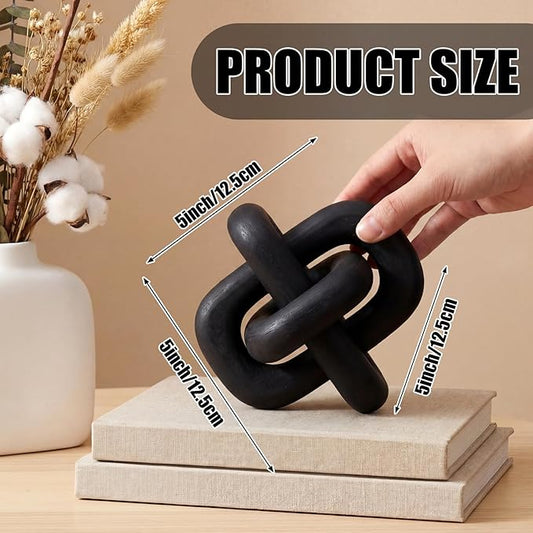 Yalikop 3 Link Wood Knot Decor - Hand Carved Coffee Table Decoration, Boho Chain Link Decor, Modern Shelf, Rustic Objects for Home Living Room Bedroom(Elegant,Black)
