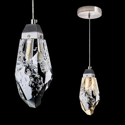 Brushed Nickel Crystal Pendant Light with Prism K9 Crystals, Modern LED Kitchen Island Hanging Light Fixture Adjustable Single Pendant Chandelier for Dining Room, Bedroom, Bathroom, Bar