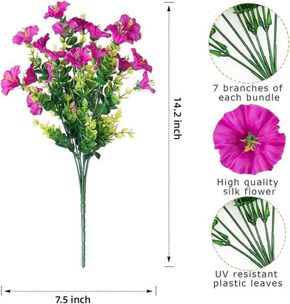Artificial Fake Flowers Plant for Outdoors, 12 Bundles Faux Morning Glory UV Resistant Look Real Silk Flowers for Outside Planter Front Door Porch Patio Yard Decoration, (6 Multicolor)