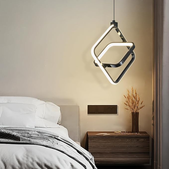 Modern LED Pendant Lights Plated Black Rectangular Pendant Light Fixtures 4000K 20W Dimmable Pendant Lighting for Dining Room Kitchen Island Bedroom Living Room Foyer（1-Pack）