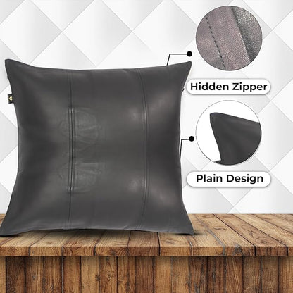 LL LEATHER LOVERS Lambskin Leather Pillow Cover - Sofa Cushion Case - Decorative Throw Covers for Living Room & Bedroom, 14x14 Inches - Black Pack of 1