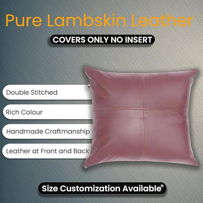 LL LEATHER LOVERS Lambskin Leather Pillow Cover - Sofa Cushion Case - Decorative Throw Covers for Living Room & Bedroom, 14x14 Inches - Dark Maroon Pack of 1