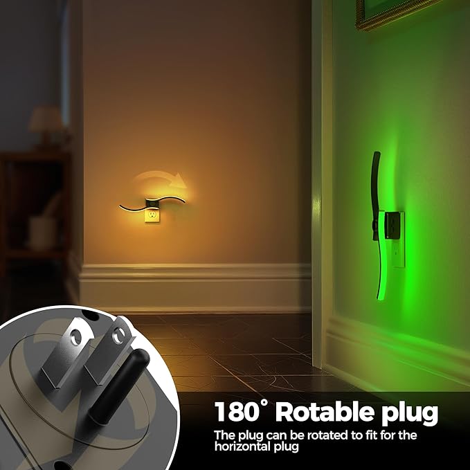 Briignite Night Lights Plug into Wall, 3000K+8 Color Changing Dimmable LED Night Light 1W 180° Rotating Wall Sconce Dusk to Dawn Sensor Plug in Nightlight for Bathroom Bedroom Hallway Kitchen