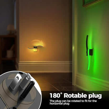 Briignite Night Lights Plug into Wall [2 Pack], 3000K+8 Color Changing Dimmable LED Night Light 1W 180° Rotating Dusk to Dawn Sensor Plug in Nightlight for Bathroom Bedroom Hallway Kitchen