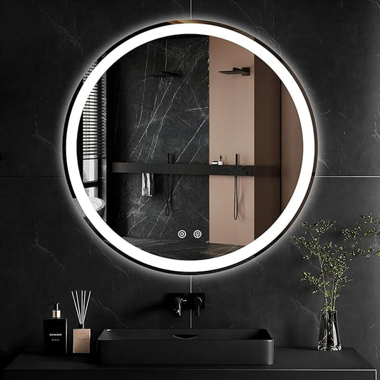 Sweetcrispy 36 Inch Round LED Bathroom Mirror with Lights, Circle Vanity Mirror with Anti-Fog, Dimmable, 3-Color Light, Memory Function, Tempered Glass
