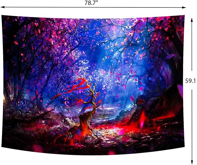 Delur Fantasy Forest Tapestry Enchanted Magical Fairy Tale Tree of Life Wall Hanging Tapestry Mystical Psychedelic Landscape Nature Headboard for Bedroom Living Room Home Decor (59.1" x 78.7")
