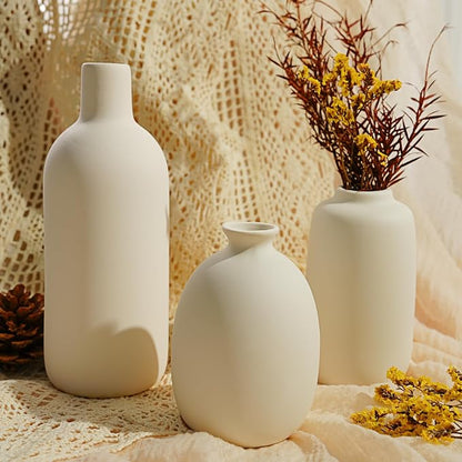 Small White Ceramic Vase Set of 10 Ceramic Bud Vases in Bulk Modern Farmhouse Boho VaseS for Pampas Grass, Flowers, Decorative Ceramic White Flower Vases for Home Decor, Entryway Table Decor