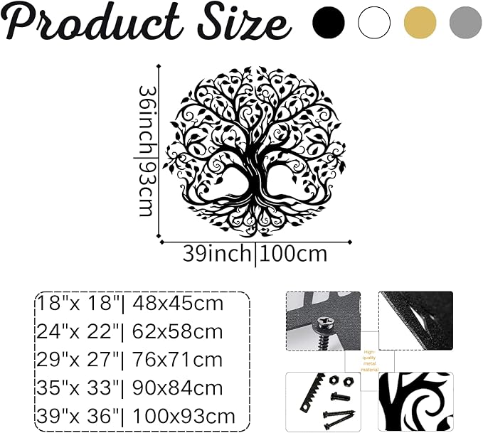 Yemwot Metal Tree of Life Wall Decor, Circle of Life Metal Tree Wall Art, Branch Art, Spiritual Decor, Modern Sculpture Decoration, Living Room Bedroom Decoration (Sliver-Tree 2, 18"x 18"| 47x47cm)