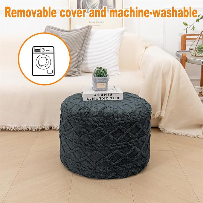 Pouf Ottoman Boho Poof Home Décor Floor Pouffe Handmade Circular Ottoman Footrest for Bedroom Foot Stool Poufs for Living Room 20x20x14 Inches