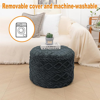 Pouf Ottoman Boho Poof Home Décor Floor Pouffe Handmade Circular Ottoman Footrest for Bedroom Foot Stool Poufs for Living Room 20x20x14 Inches