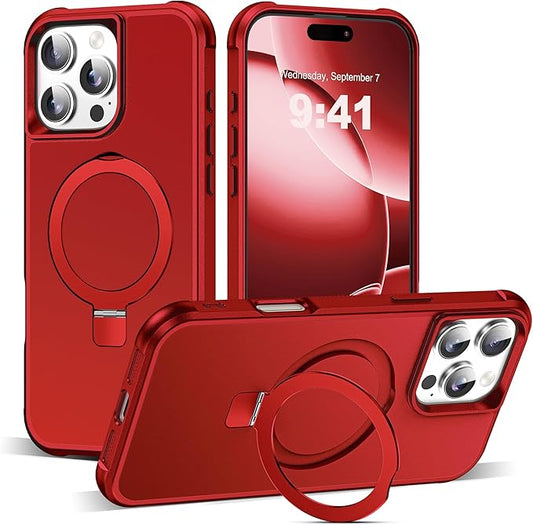 Compatible with iPhone 16 Pro Max Case with Invisible Magnetic O-Ring Stand Military-Grade Case for iPhone 16 ProMax 6.9" [Compatible with Mag-Safe][Great Grip Feeling], Red