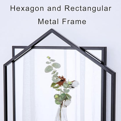 Black Bathroom Mirror, 20"x32" Decorative Mirror for Living Room with Hexagon and Rectangular Metal Frame, Entryway Mirror for Wall Decor, Vertical or Horizontal Hanging