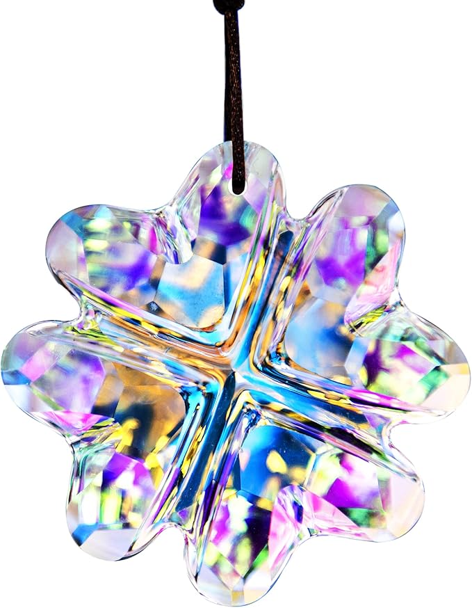 H&D HYALINE & DORA 45mm Hanging Crystal Four Leaf Clover Chandelier Prism Pendant Suncatcher for Window, Fengshui Hanging Ornament, Rainbow Maker